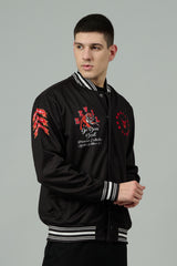 Tiger (in Red) Printed Black Varsity Jacket for Men