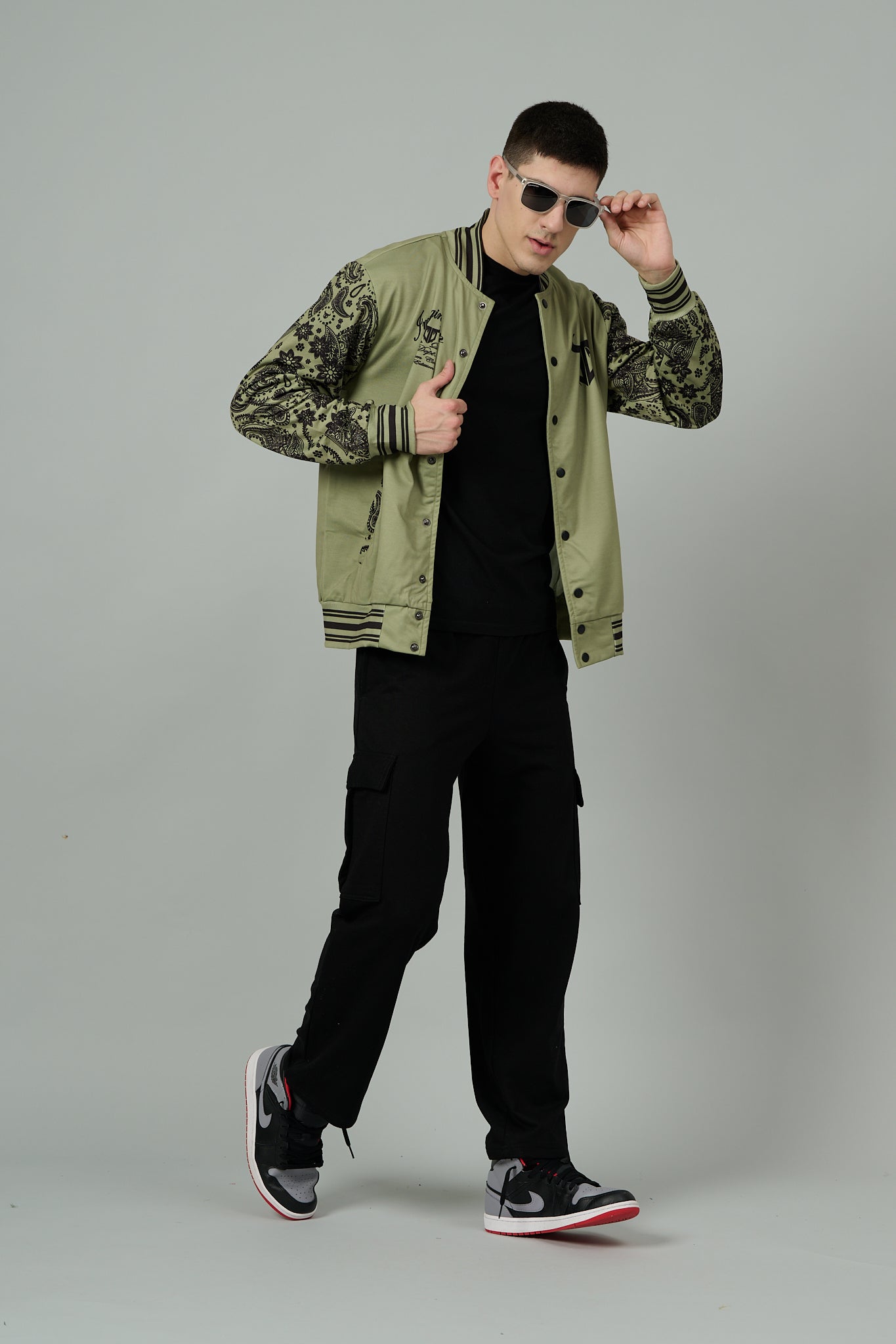 666 Imagination Printed Green Varsity Jacket for Men