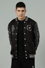 Tiger (in White) Printed Black Varsity Jacket for Men