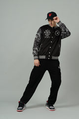 Tiger (in White) Printed Black Varsity Jacket for Men