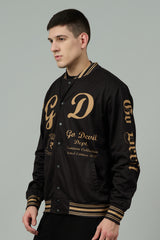 Skull (in Golden) Printed Black Varsity Jacket for Men