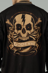 Skull (in Golden) Printed Black Varsity Jacket for Men