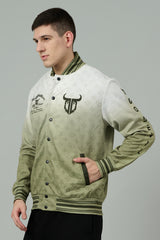 666 Imagination White and Green Varsity Jacket for Men