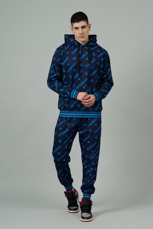 Go Devil All Over Print Printed  Blue Cord Set for Men