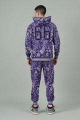 Go Devil 66 & Paisley Design Printed Purple Hooded Cord Set for Men