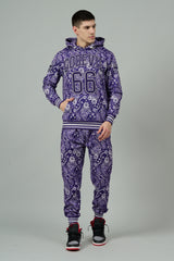 Go Devil 66 & Paisley Design Printed Purple Hooded Cord Set for Men