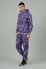 Go Devil 66 & Paisley Design Printed Purple Hooded Cord Set for Men