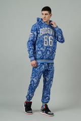 Go Devil 66 & Paisley Design Printed Blue Hooded Cord Set for Men