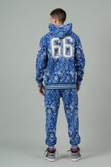 Go Devil 66 & Paisley Design Printed Blue Hooded Cord Set for Men