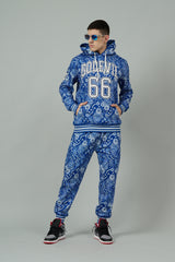Go Devil 66 & Paisley Design Printed Blue Hooded Cord Set for Men