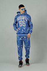Go Devil 66 & Paisley Design Printed Blue Hooded Cord Set for Men