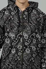 Paisley Design Printed Black Hoodie for Men