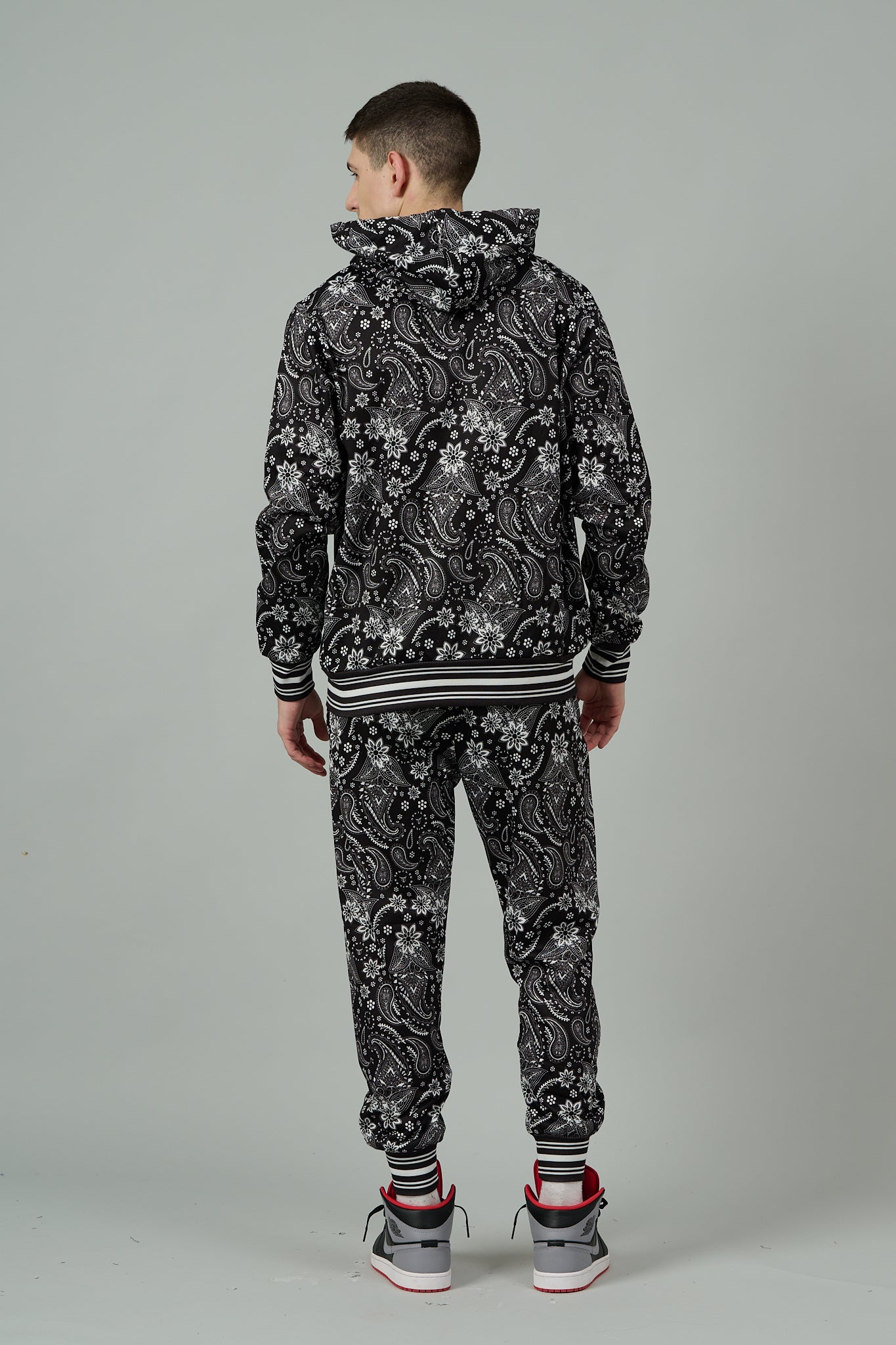 Paisley Design Printed Black Hoodie for Men