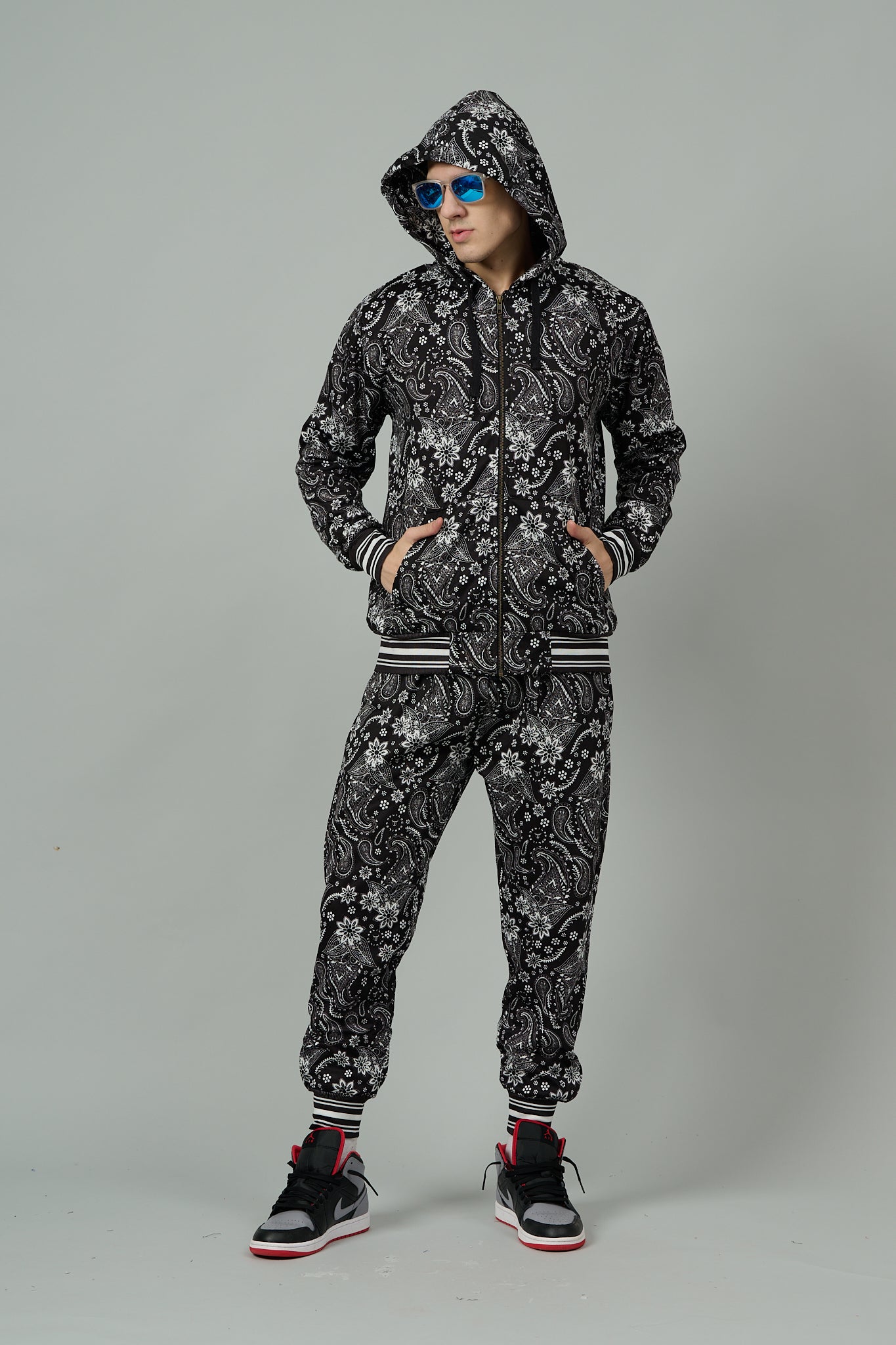 Paisley Design Printed Black Hoodie for Men