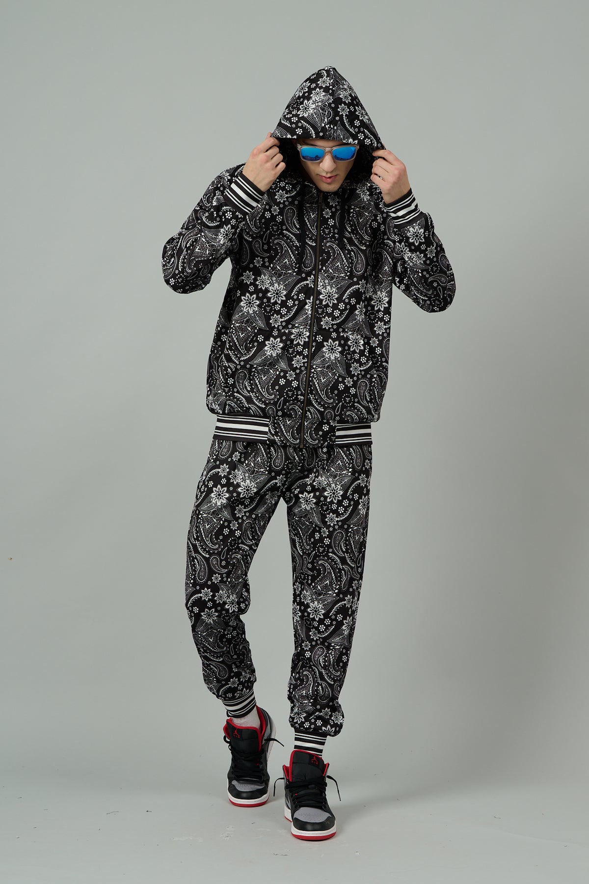 Paisley Design Printed Black Hoodie for Men