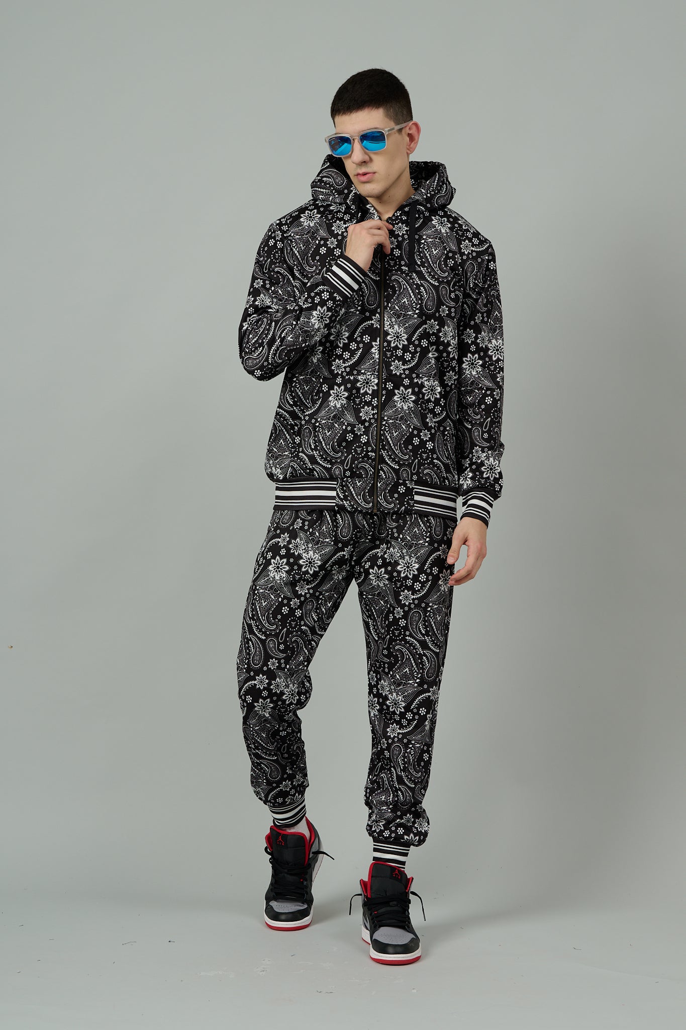 Paisley Design Printed Black Hoodie for Men