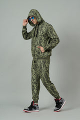 Paisley Design Printed Green Zipper Hoodie for Men