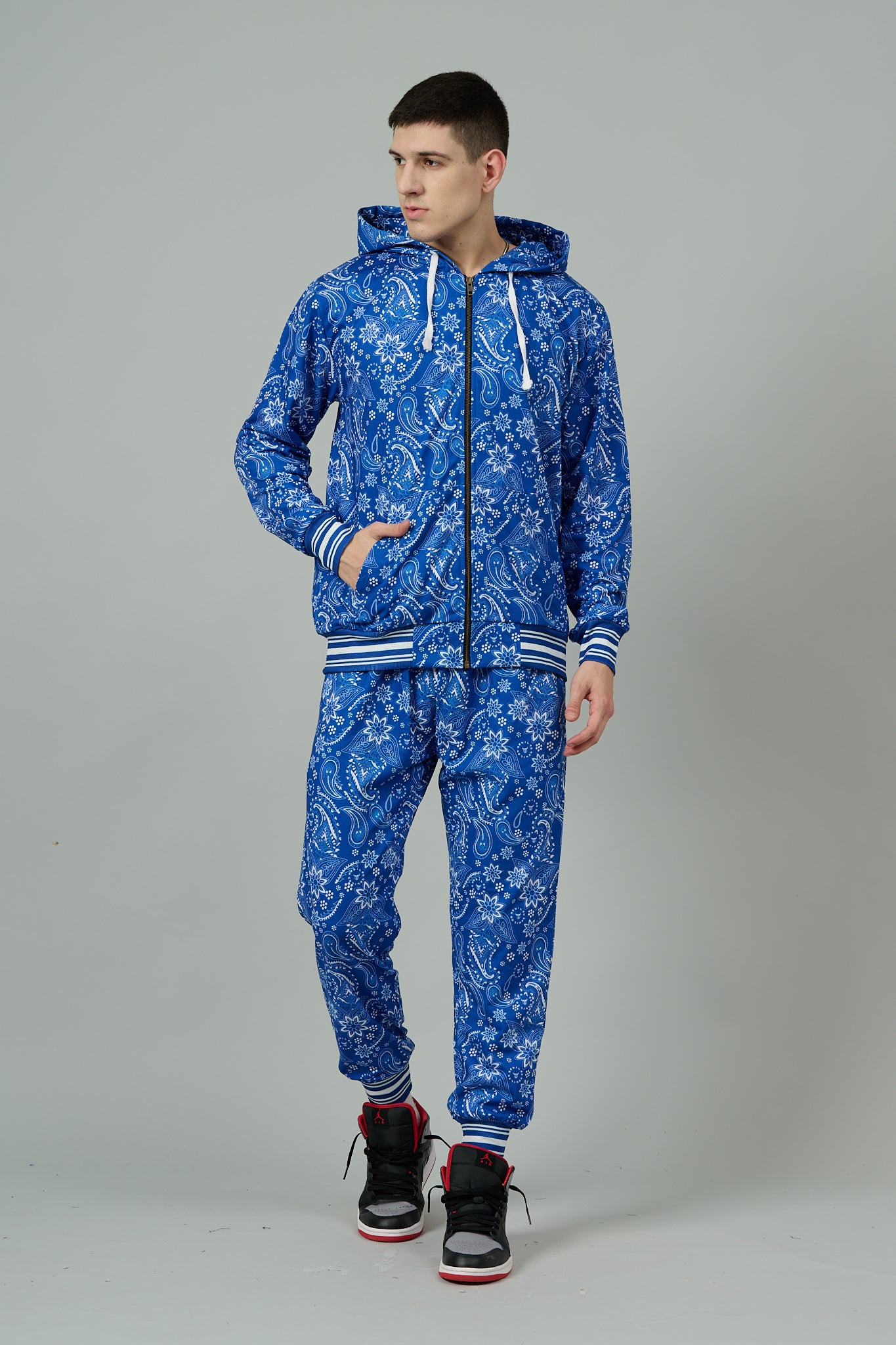 Paisley Design Printed Blue Hoodie for Men