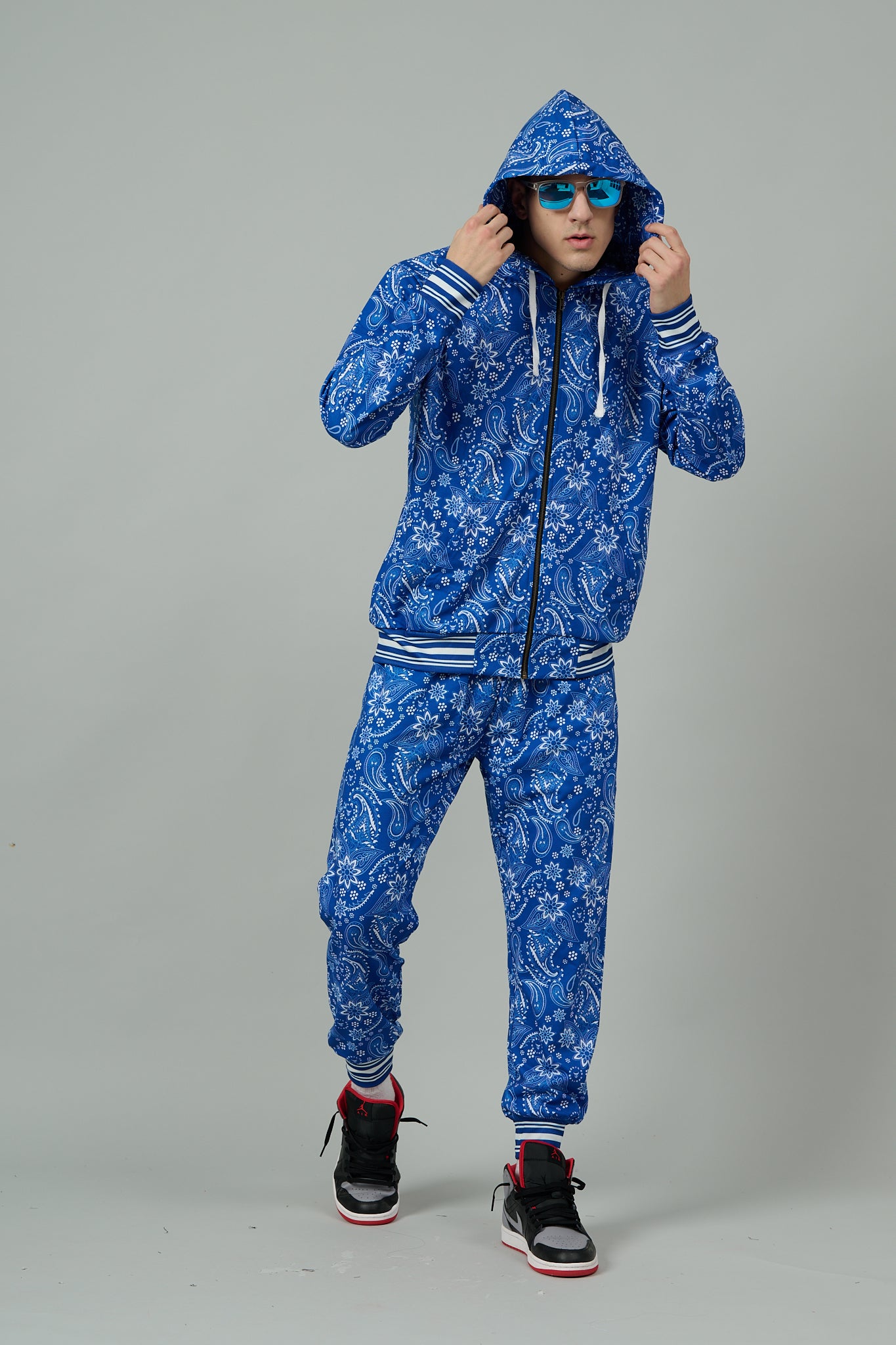 Paisley Design Printed Blue Hoodie for Men