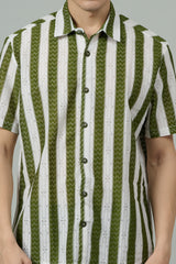 Green & White Multi Striped Casual Shirt for Men