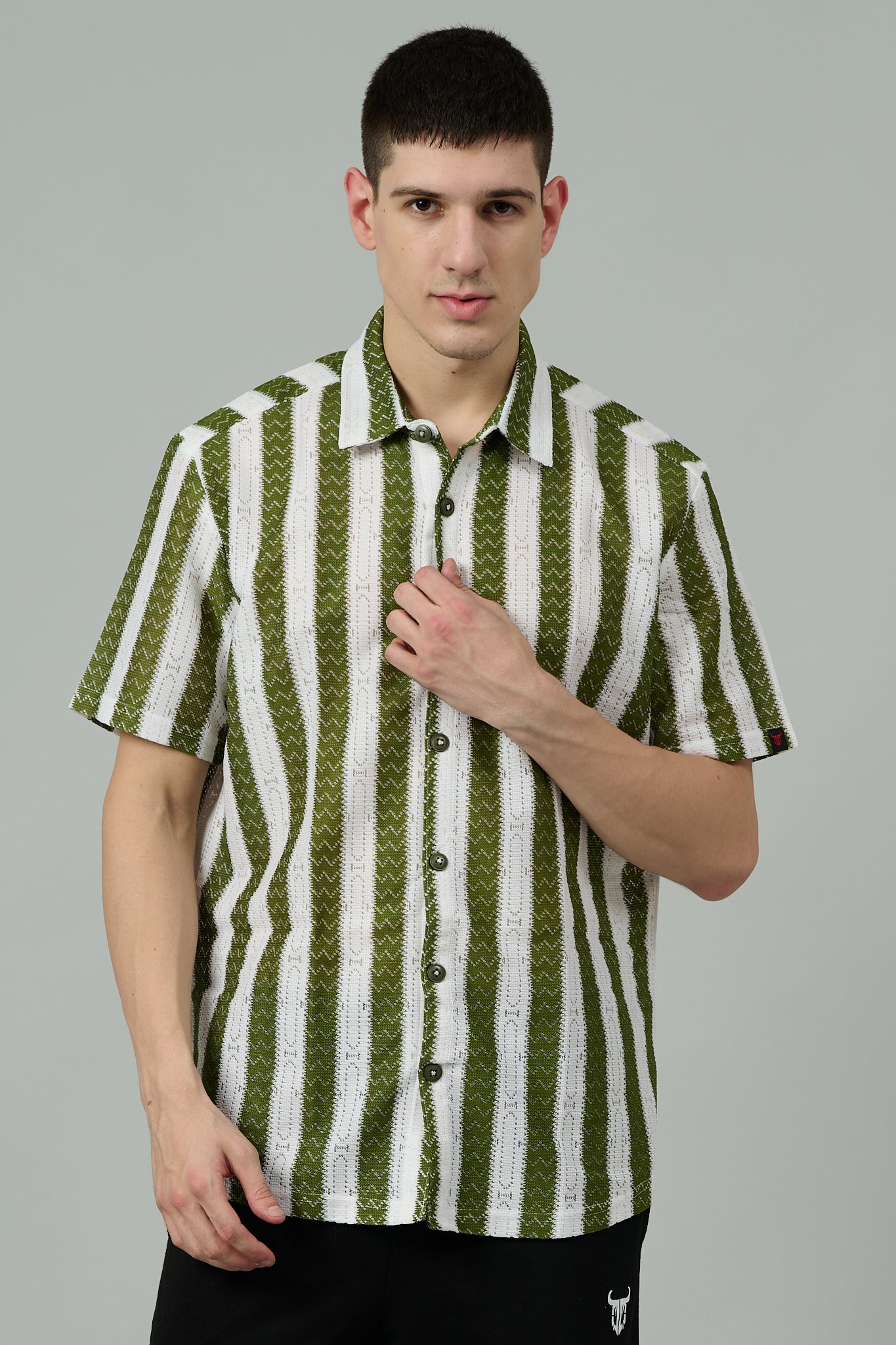 Green & White Multi Striped Casual Shirt for Men