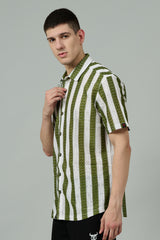 Green & White Multi Striped Casual Shirt for Men