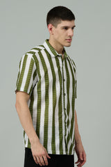 Green & White Multi Striped Casual Shirt for Men