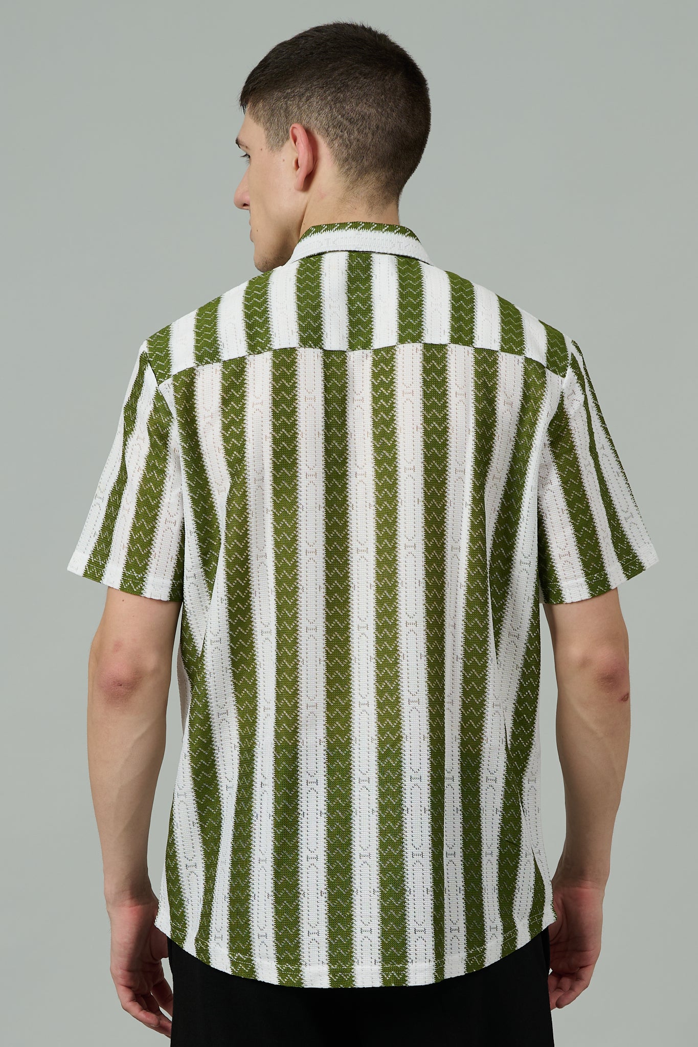 Green & White Multi Striped Casual Shirt for Men