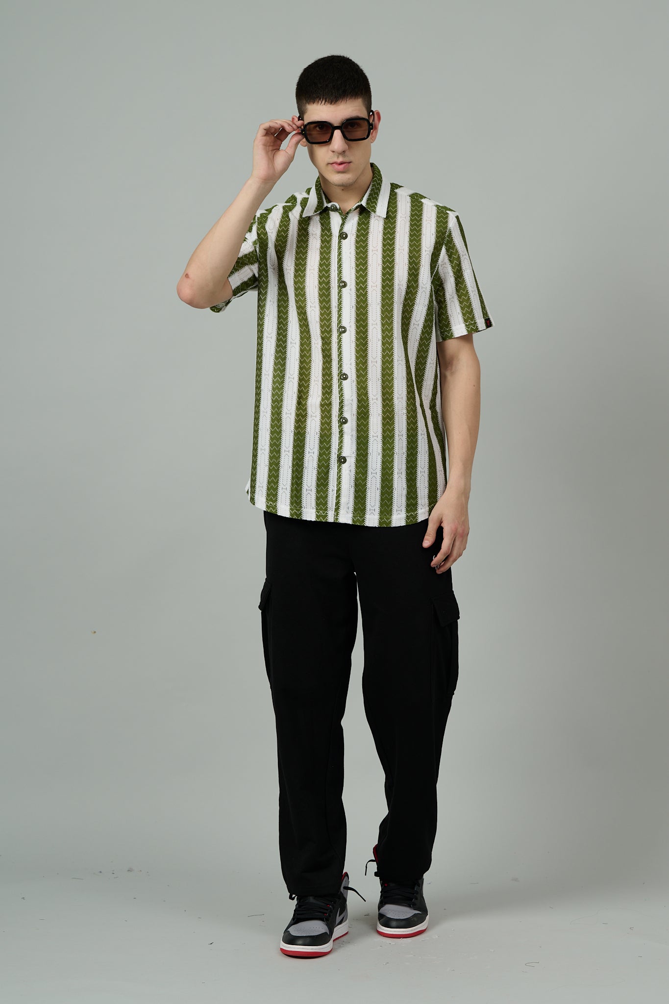 Green & White Multi Striped Casual Shirt for Men