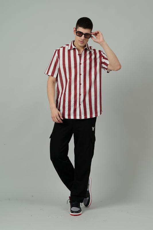 Red & White Multi Striped Casual Shirt for Men
