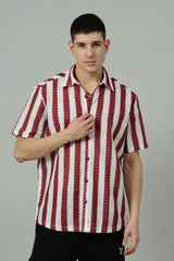 Red & White Multi Striped Casual Shirt for Men