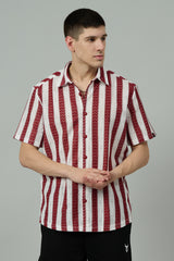 Red & White Multi Striped Casual Shirt for Men