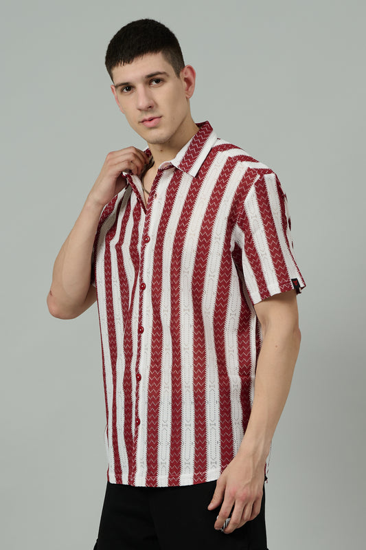 Red & White Multi Striped Casual Shirt for Men