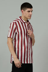 Red & White Multi Striped Casual Shirt for Men
