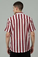 Red & White Multi Striped Casual Shirt for Men