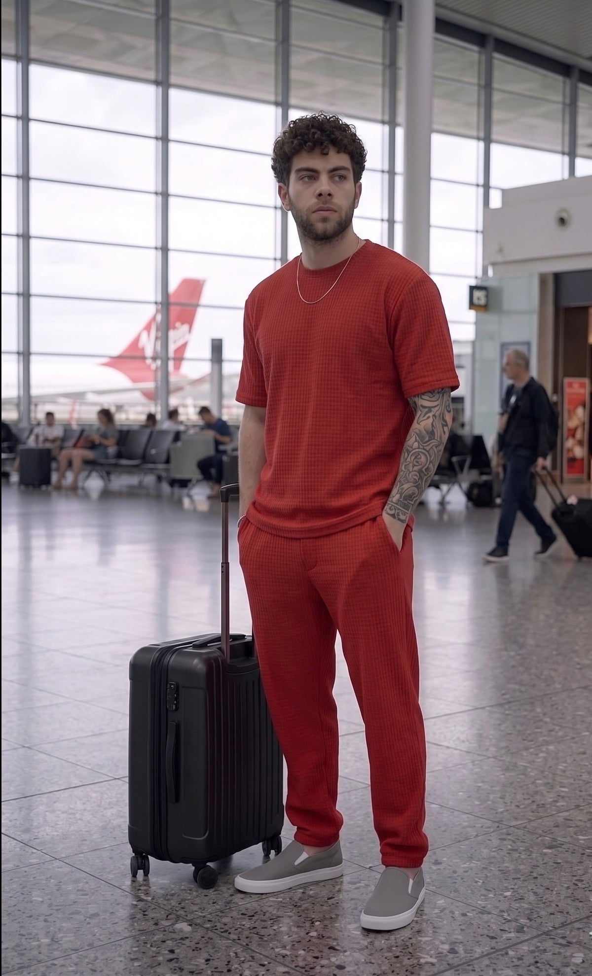 Go Devil Red Effortless Travel & Street Wear Co-Ord Set For Men