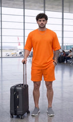 Go Devil Orange Textured T-Shirt With Short Co-Ord Set For Men