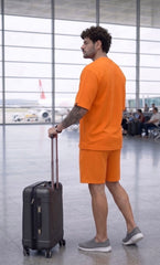 Go Devil Orange Textured T-Shirt With Short Co-Ord Set For Men
