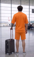 Go Devil Orange Textured T-Shirt With Short Co-Ord Set For Men