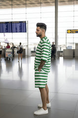 Go Devil Men's Green & White Striped Co-Ord Set