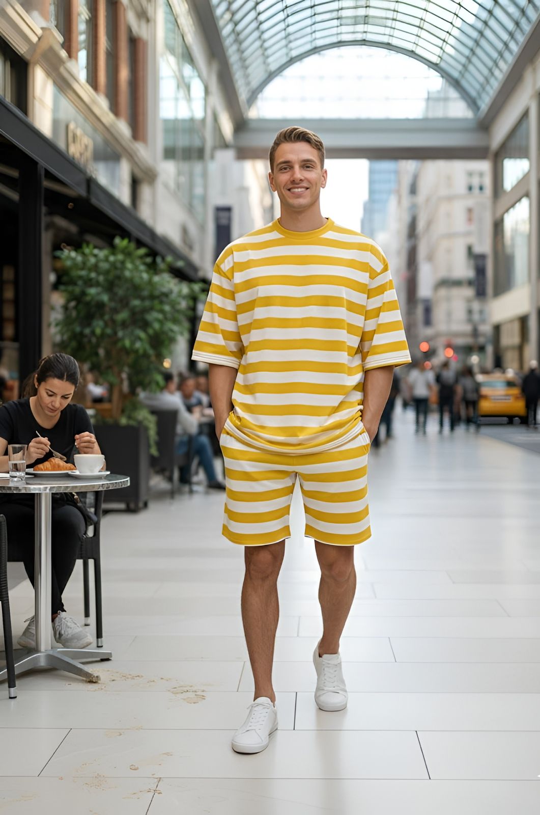 Go Devil Men's Yellow & White Striped Co-Ord Set