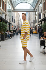 Go Devil Men's Yellow & White Striped Co-Ord Set