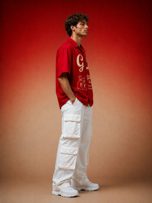 Go Devil Men's Dept. "GD" Embroidered Camp Collar Shirt – Red Premium Edition