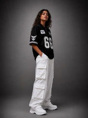 Go devil Black "66 Go Devil Dept." Varsity Baseball Jersey – Graphic Print Zip-Up Shirt For Women