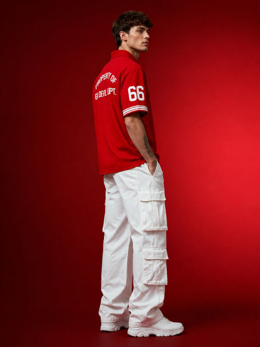 Go Devil Premium 66 Graphic Relaxed Fit Red Zip-Up Casual Wear Shirt For Men