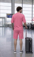 Go Devil Pink Textured T-Shirt With Short Co-Ord Set For Men