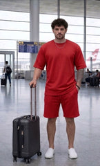 Go Devil Red Textured T-Shirt With Short Co-Ord Set For Men