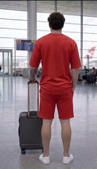 Go Devil Red Textured T-Shirt With Short Co-Ord Set For Men