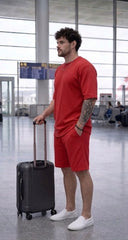 Go Devil Red Textured T-Shirt With Short Co-Ord Set For Men