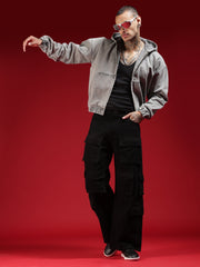 Go Devil Mens Multi Pocket Black Stylish Cargo Denim Jeans